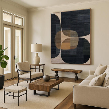 Minimalist Canvas Art Black Beige Geometric Abstract Art PT332