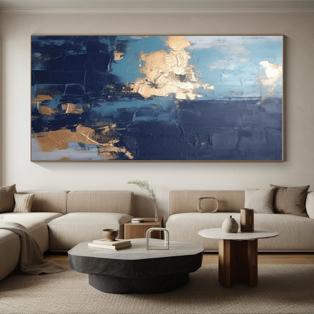 Hand Painted Art in Teal, Navy, and Gold Abstract Textural Compositions PT233