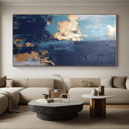 Hand Painted Art in Teal, Navy, and Gold Abstract Textural Compositions PT233