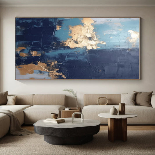 Hand Painted Art in Teal, Navy, and Gold Abstract Textural Compositions PT233