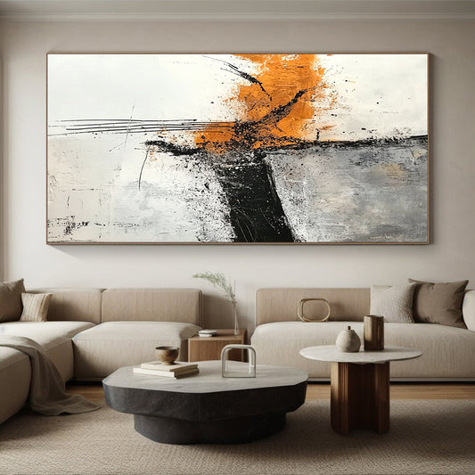 Hand-Painted Orange, Black & Gray Textured Abstract Painting On Canvas PT111
