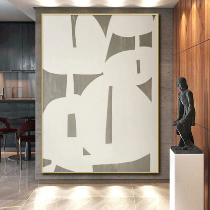 Hand Painted Art White & Gray Geometric Abstract Painting On Canvas PT023