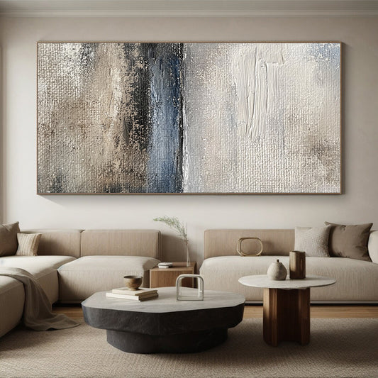 Large Abstract Painting For Living Room, Gray Blue Beige Abstract Seaside Art PT171