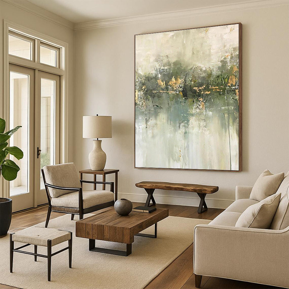 Unique Abstract Art Green Gray Abstract Nature-Inspired Acrylic Painting PT443