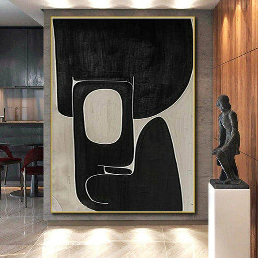 Unique Abstract Art Black and Beige Organic Abstract Art PT683