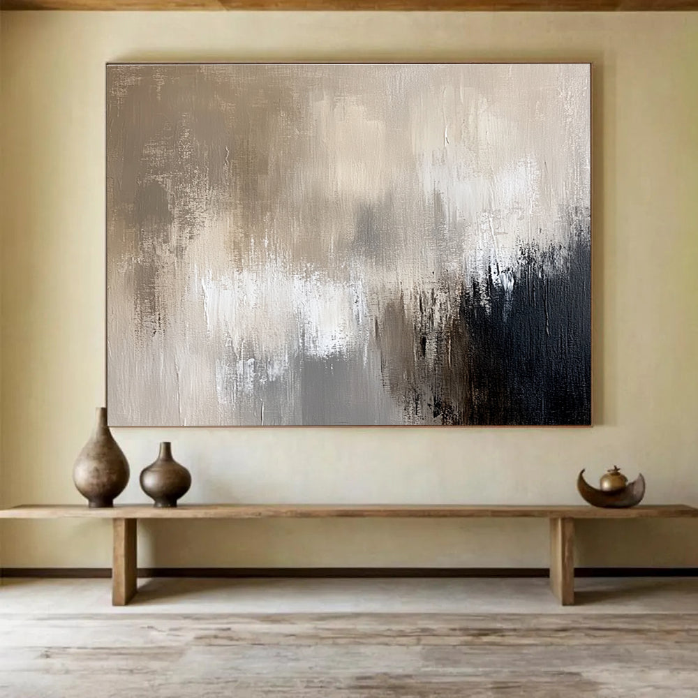 Unique Abstract Art Beige, Gray & Black Textured Abstract Painting HPS300