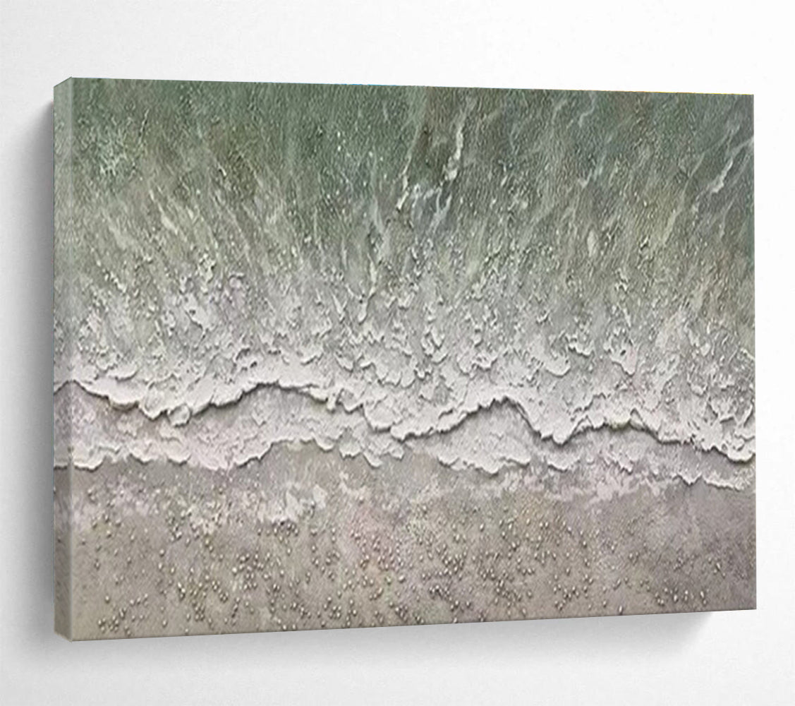 Large Contemporary Wall Art Green and White Textured Abstract Seaside Art HPS386