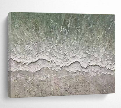 Large Contemporary Wall Art Green and White Textured Abstract Seaside Art HPS386