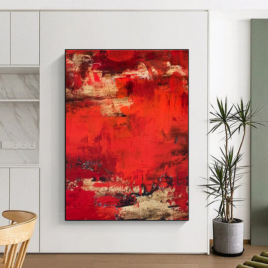 Hand-Painted Red Beige Abstract Textured Acrylic Art PT455