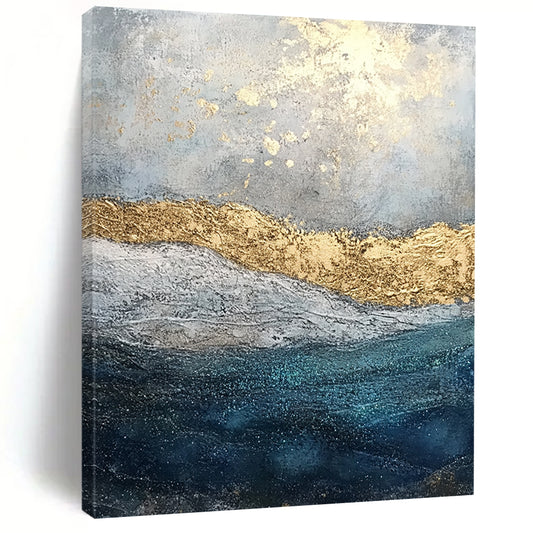 Original Large Abstract Paintings For Sale, Gold Blue Gray Abstract Textured Art PT172