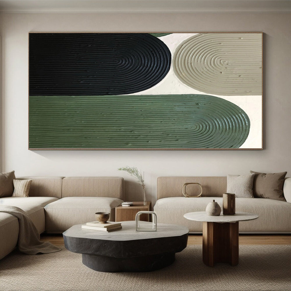 Oversized Abstract Wall Art Green & Beige Textured Abstract Painting On Canvas PT030