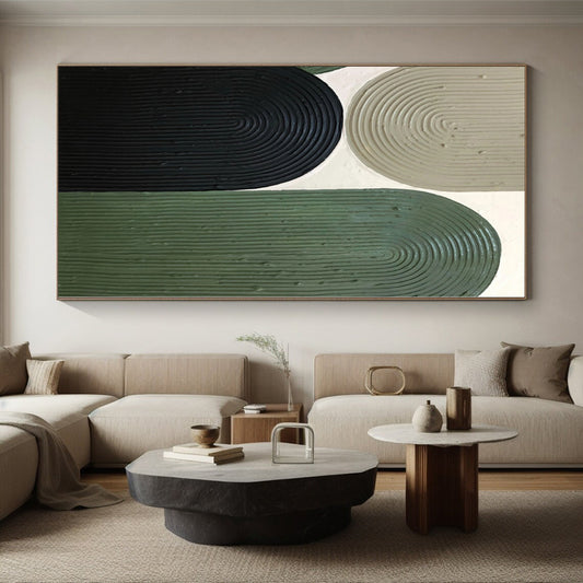 Oversized Abstract Wall Art Green & Beige Textured Abstract Painting On Canvas PT030