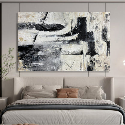 Huge Size Black, White, and Gray Textured Abstract Geometric Art HPS393