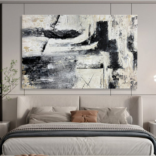 Huge Size Black, White, and Gray Textured Abstract Geometric Art HPS393