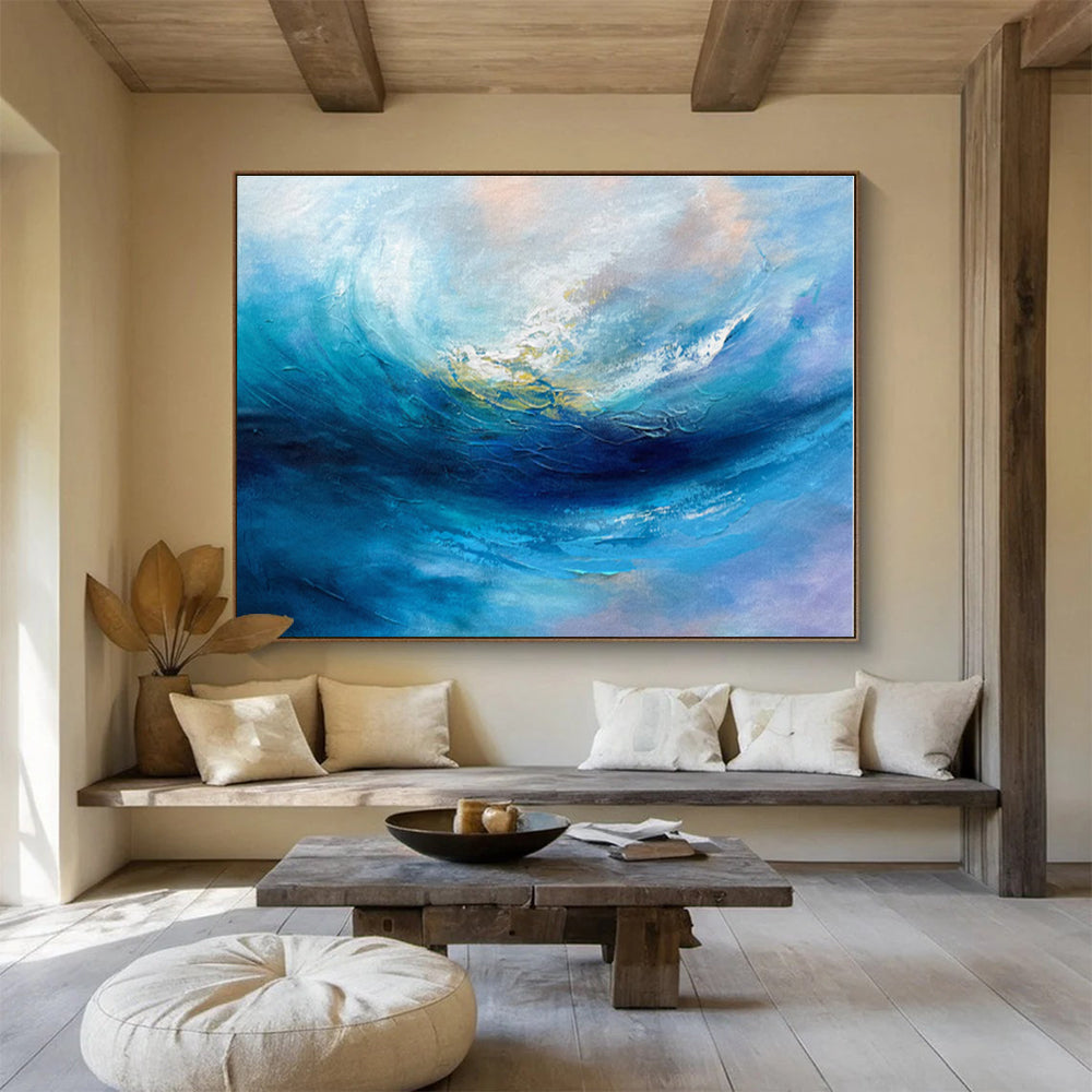 Hand-Painted Blue & Purple Ocean Wave Abstract Painting On Canvas HPS071