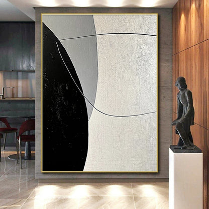 Large Abstract Art For Sale With Black, White, Gray Geometric Lines On Canvas PT199