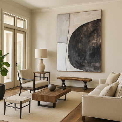 Unique Abstract Art Black and White Circular Abstract Art PT673