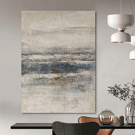 Huge Size Beige & Blue Textured Abstract Landscape, Large Contemporary Wall Art DPS488