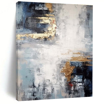 Hand-Painted Blue Gray Gold Textured Abstract Art PT366