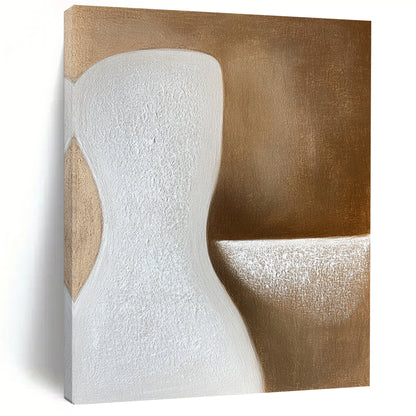 Large Abstract Painting For Living Room, Brown White Abstract Minimalist Sculpture-Inspired Art PT161