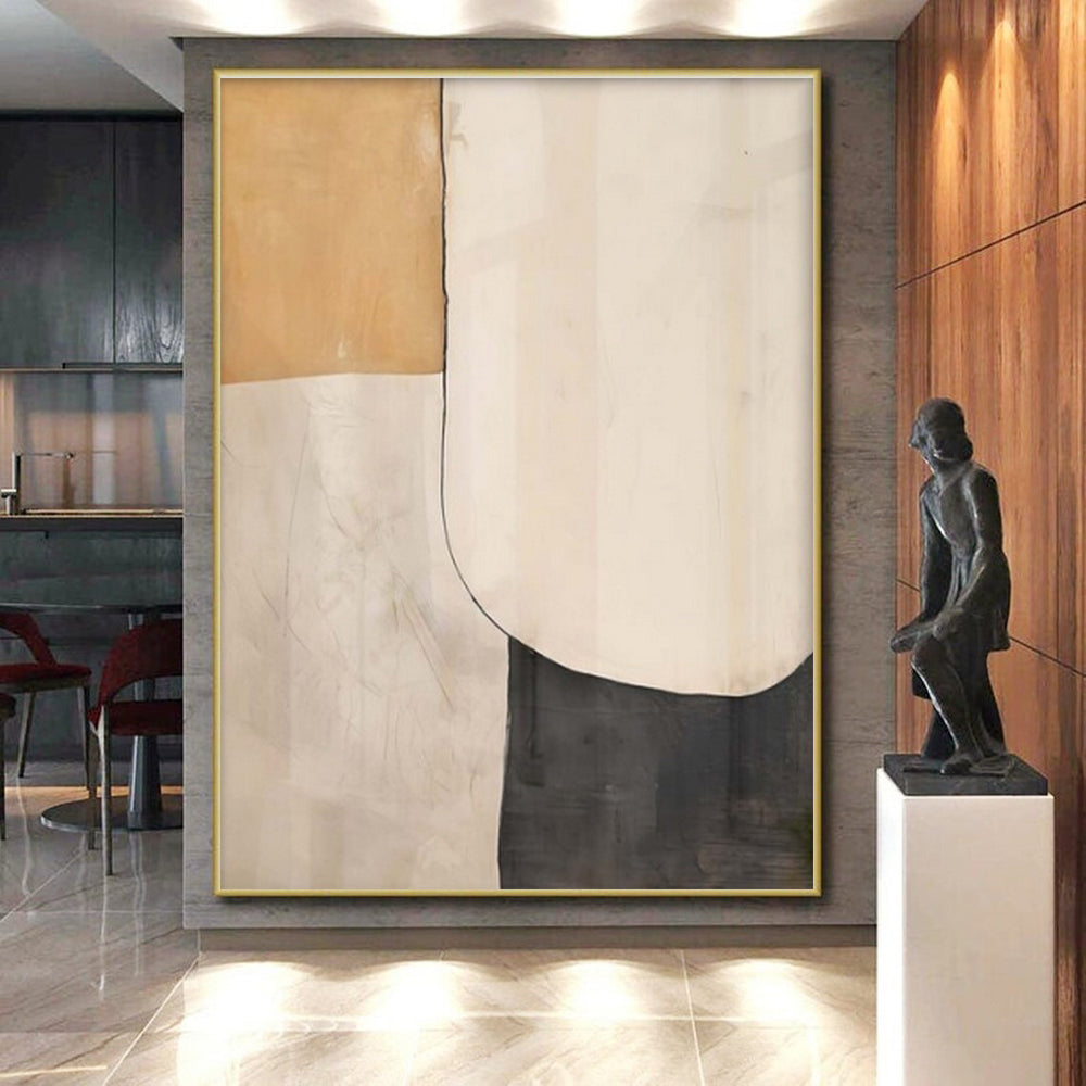 Large Size Beige, Black, and Brown Abstract Art PT668