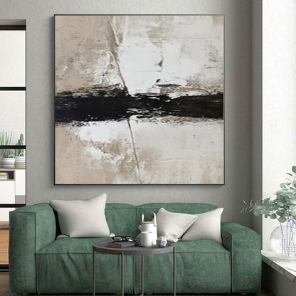 Minimalist Canvas Art in Black, White, and Beige, Handmade Art PT007