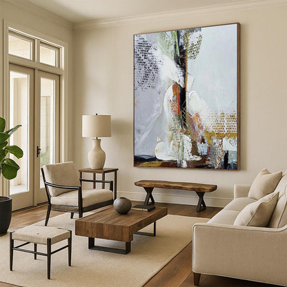 Huge Size Multicolor Abstract Painting with Dotted and Textured Layers, Oversized Abstract Wall Art PT217