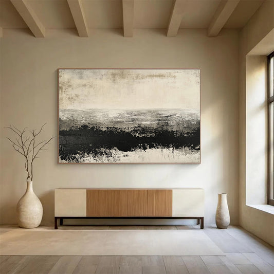 Modern Art Acrylic Gray & Black Textured Landscape Abstract Painting HPS259