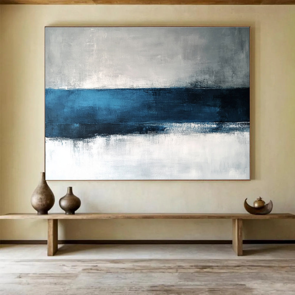 Large Size Blue, Gray & White Textured Landscape Abstract Painting HPS282