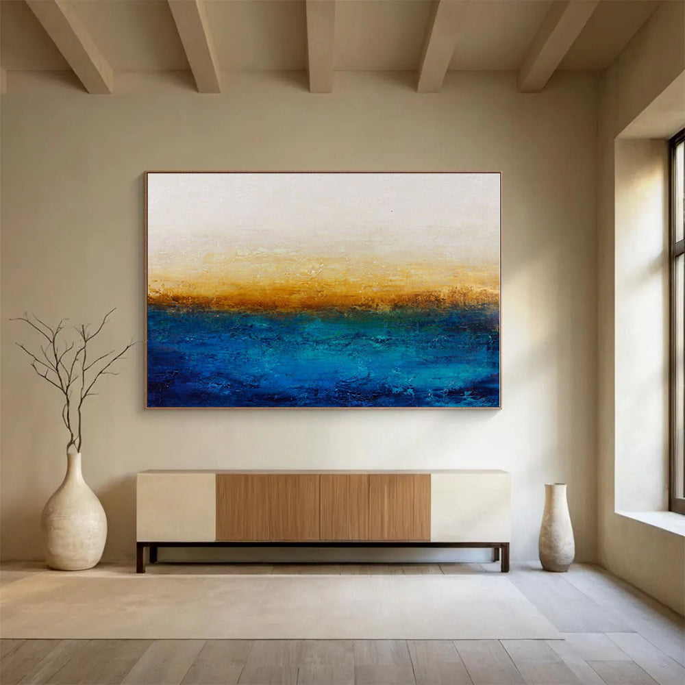 Minimalist Canvas Art Gradient Blue & Gold Abstract On Canvas HPS006