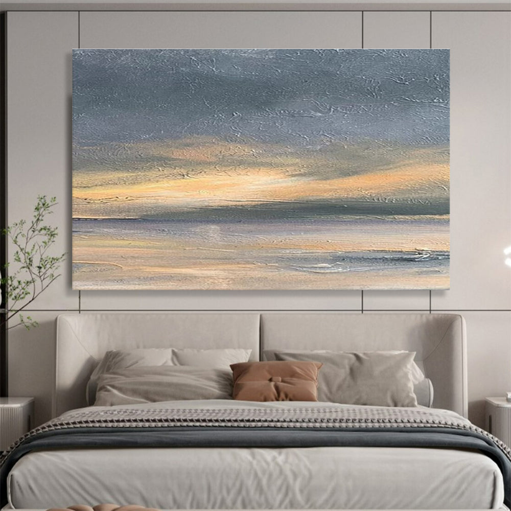 Minimalist Canvas Art Gray & Orange Abstract Seaside Art HPS175