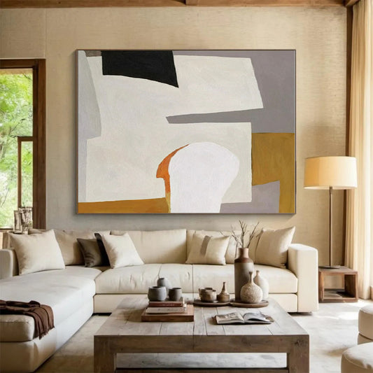 Cool Abstract Paintings Gray, White, Black and Orange Geometric Abstract, Large Painting In Living Room PT547