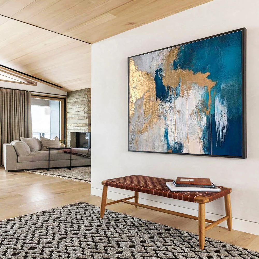 Hand Painted Art Teal, Gold & White Textured Abstract Acrylic Painting HPS238