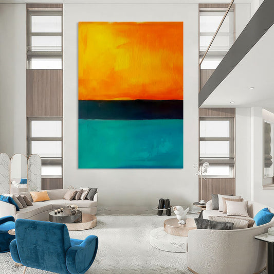 Oversized Abstract Orange, Black & Teal Sunset Scene, Cool Abstract Paintings DPS498