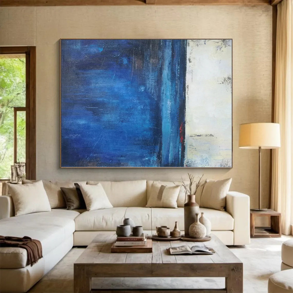 48x60 Blue & Gray Textured Seascape Abstract Painting On Canvas PT096