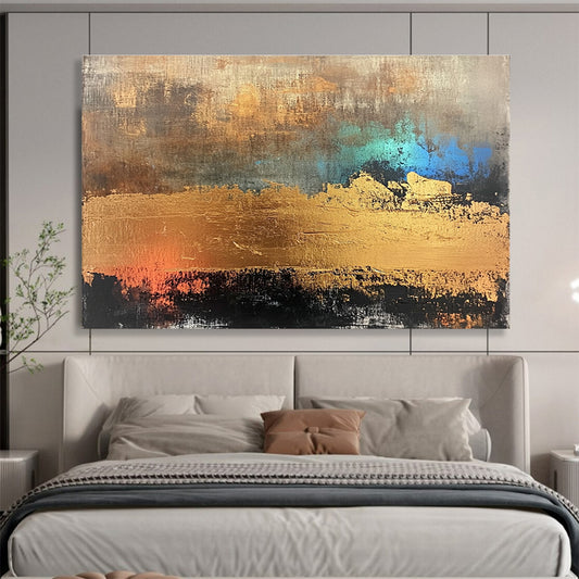 Acrylic Modern Art Paintings Gold, Blue, Brown & Black Textured Abstract Painting HPS284