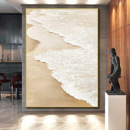 Hand Painting Beige and White Textured Coastal Abstract Art PT679