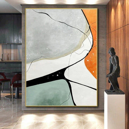 Minimalist Canvas Art Gray, Orange, and Green Geometric Abstract Art PT730