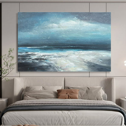 Paintings For House Blue, Gray, and White Abstract Seaside Art HPS410
