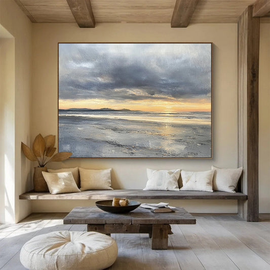 Cool Abstract Paintings Gray, Orange, and Yellow Dramatic Seaside Sunset HPS318