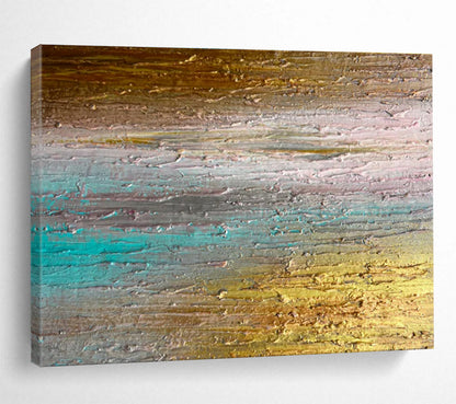 Gaint Canvas Art Gold, Teal, and Brown Textured Abstract Landscape Art HPS392