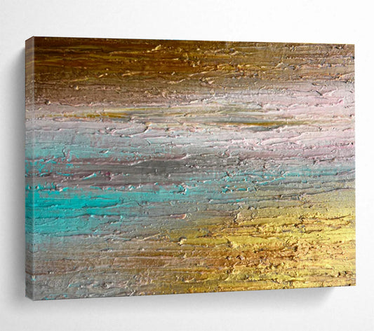 Gaint Canvas Art Gold, Teal, and Brown Textured Abstract Landscape Art HPS392