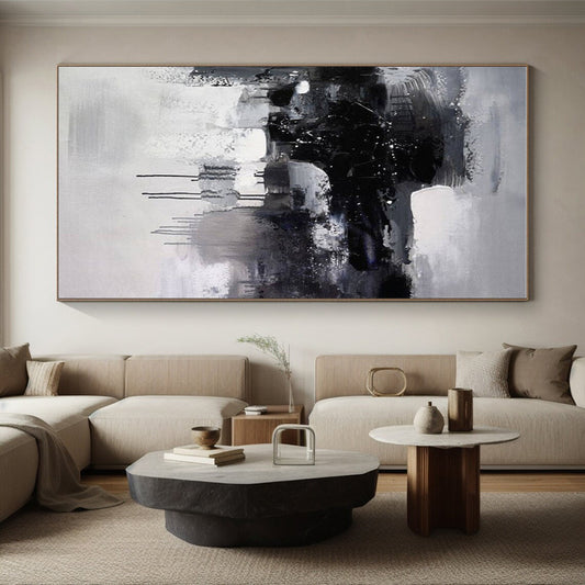 Cool Abstract Paintings Black White Gray Textured Abstract Art PT428