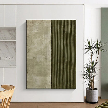 Handmade Art Green Beige Textured Split Abstract Art PT355