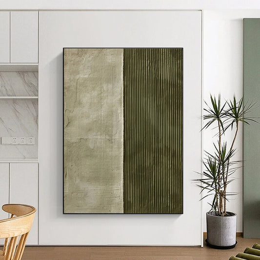 Handmade Art Green Beige Textured Split Abstract Art PT355
