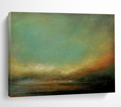 Hand-Painted Teal & Earthy Tones Landscape Abstract Painting On Canvas HPS140