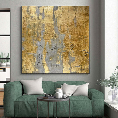 Luxury Abstract Art - Gold & Gray Textured Abstract Art with Embossed Letters PT606