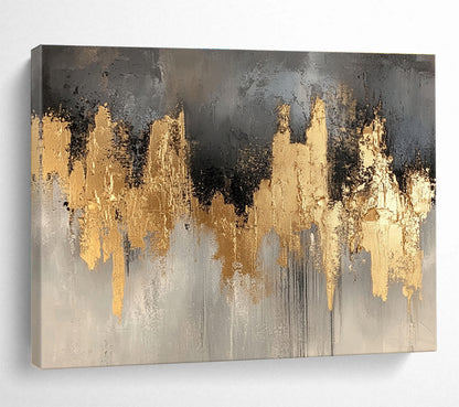Large Contemporary Wall Art Gold, Gray & Black Textured Abstract Painting HPS296