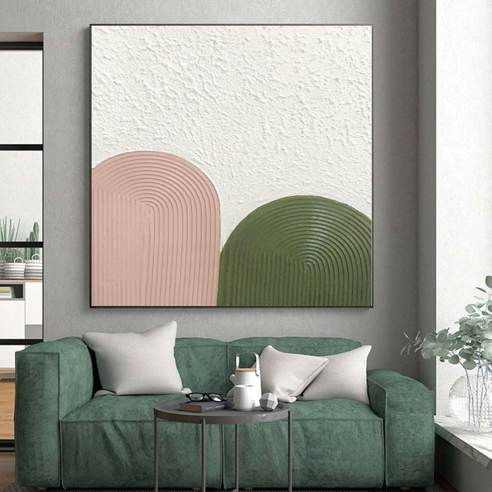 Acrylic Modern Art Paintings Pink & Green Textured Geometric Abstract Painting On Canvas PT036