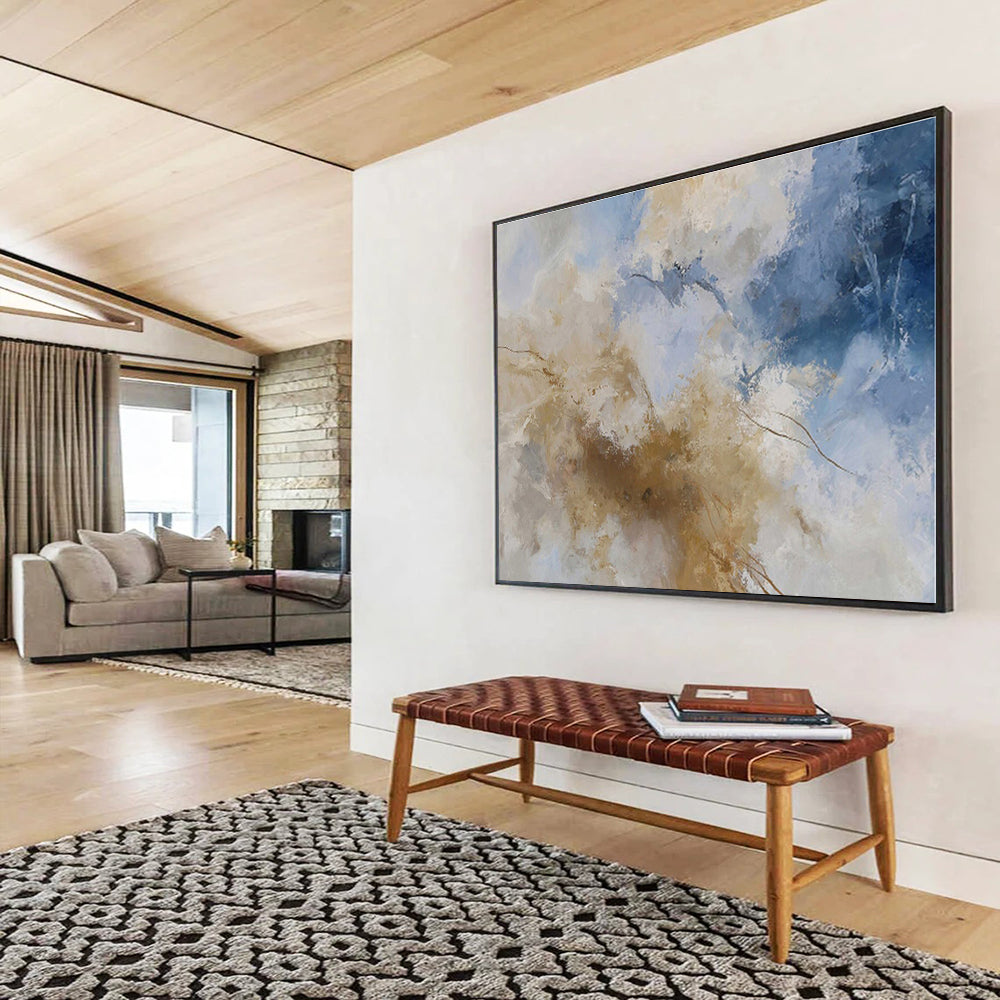 Minimalist Canvas Art Beige, Blue & Brown Abstract On Canvas HPS047